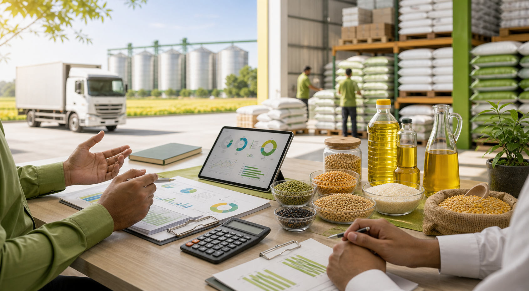 Agro sourcing consultation with commodity samples and supply planning