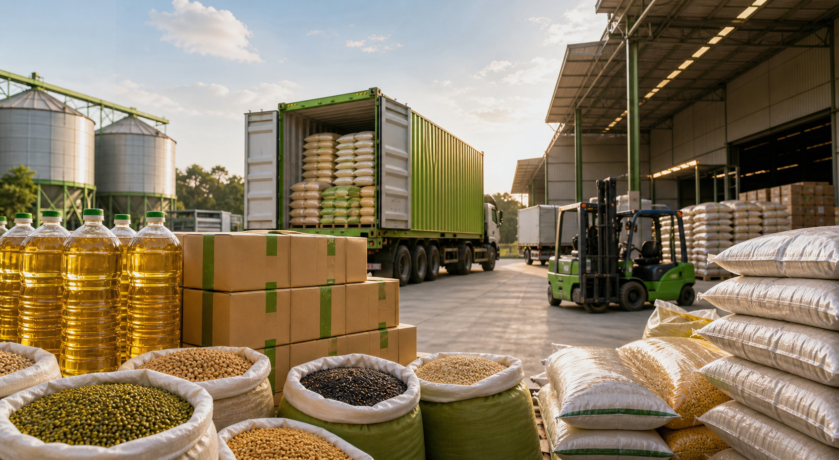 Bulk agro commodities and edible oil prepared for distribution